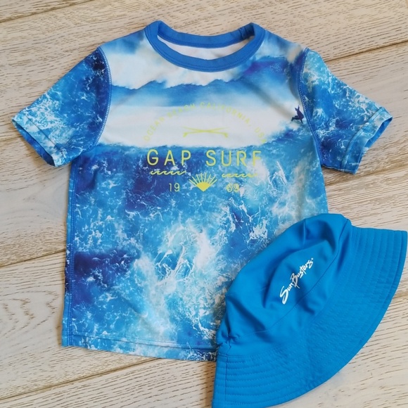 🐠 Baby Gap graphic rashguard 3t & bucket hat M set - Picture 1 of 6